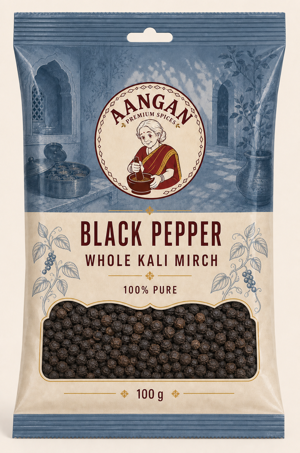Aangan Whole Black Pepper 100 g Indian spice packet