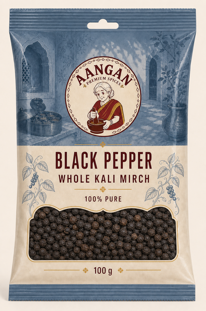 Aangan Whole Black Pepper 100 g Indian spice packet
