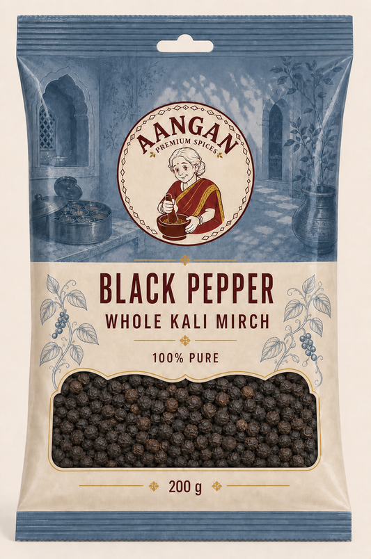 Aangan Whole Black Pepper 200 g Indian spice packet