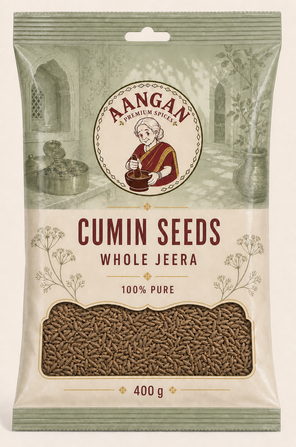 Aangan Cumin Seeds 400 g Indian spice packet