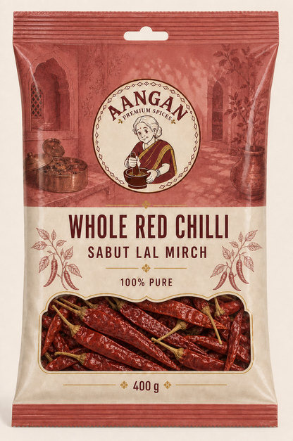 Aangan Whole Red Chilli 400 g Indian spice packet